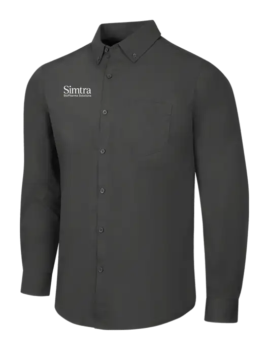 Dark Grey Long Sleeve Carefree Poplin Shirt w/Simtra Logo