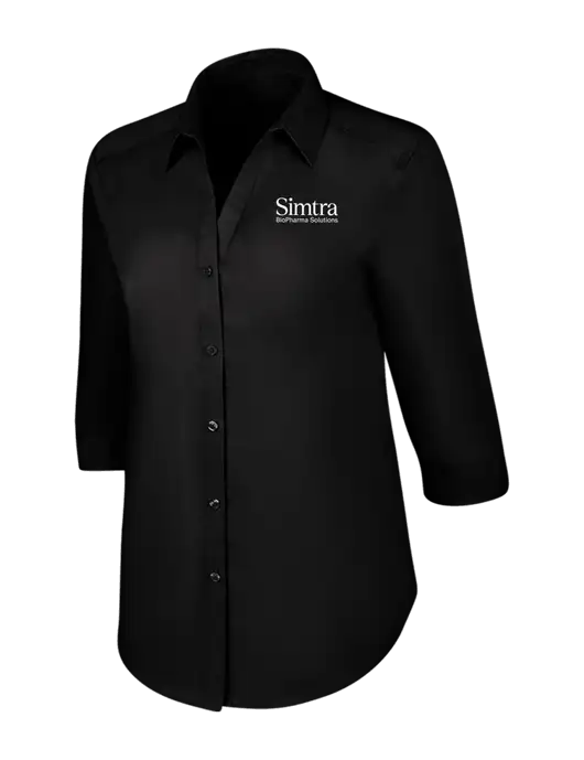 Womens Black 3/4 Sleeve Carefree Poplin Shirt w/Simtra Logo