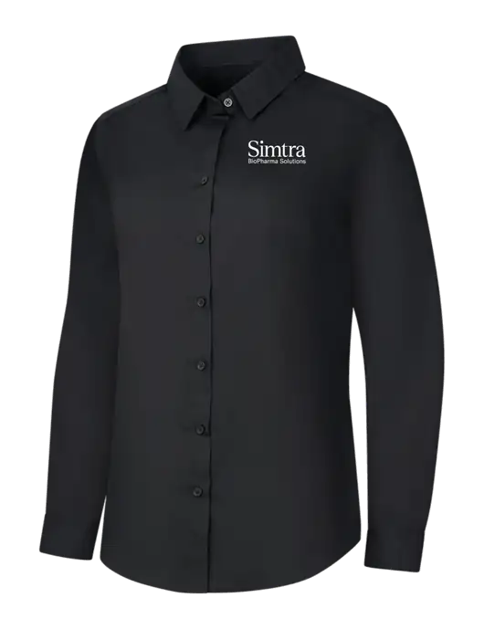 Womens Black Long Sleeve Carefree Poplin Shirt w/Simtra Logo