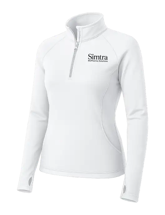 White Womens Sport Wick Stretch 1/4 Zip Pullover w/Simtra Logo