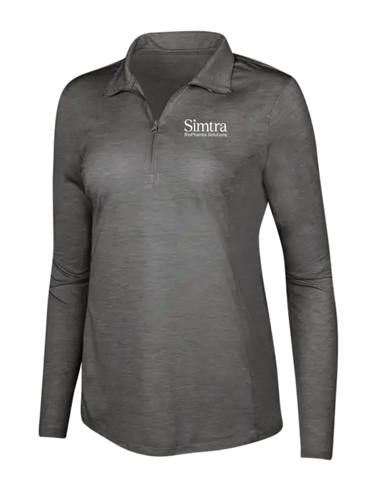 Dark Grey Heather Womens Posicharge Tri-Blend Wicking 1/4 Zip Pullover w/Simtra Logo