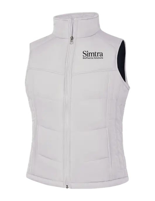Womens White/Dark Slate Puffy Vest w/Simtra Logo