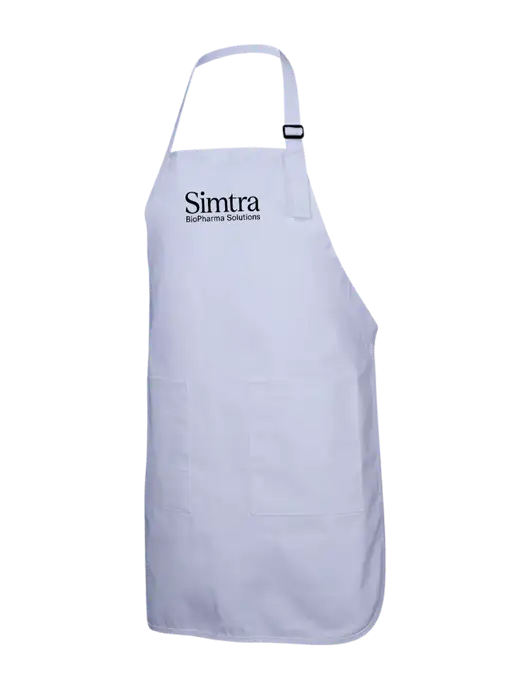 Full-Length White Apron With Pockets w/Simtra Logo