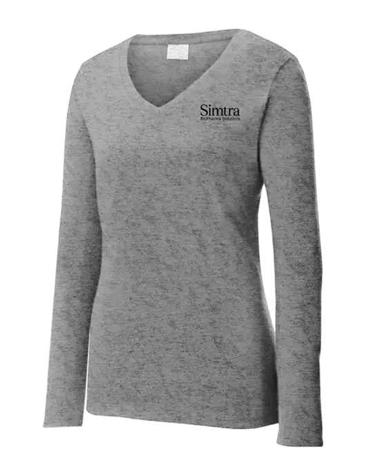 Womens  V-Neck Ring Spun Grey Heather 4.5 oz Long Sleeve T-Shirt w/Simtra Logo