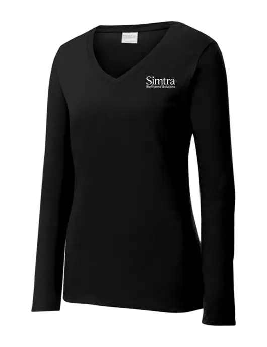 Womens V-Neck Ring Spun Jet Black 4.5 oz Long Sleeve T-Shirt w/Simtra Logo