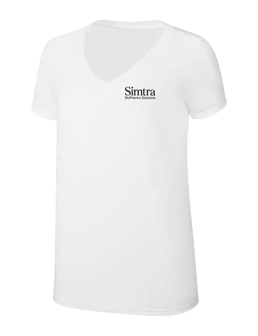 Womens Simply Soft V-Neck White 4.5oz  Poly/Combed Ring Spun Cotton T-Shirt w/Simtra Logo