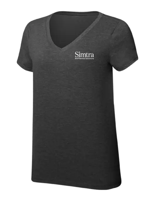 Womens Simply Soft V-Neck Black Frost 4.5oz  Poly/Combed Ring Spun Cotton T-Shirt w/Simtra Logo