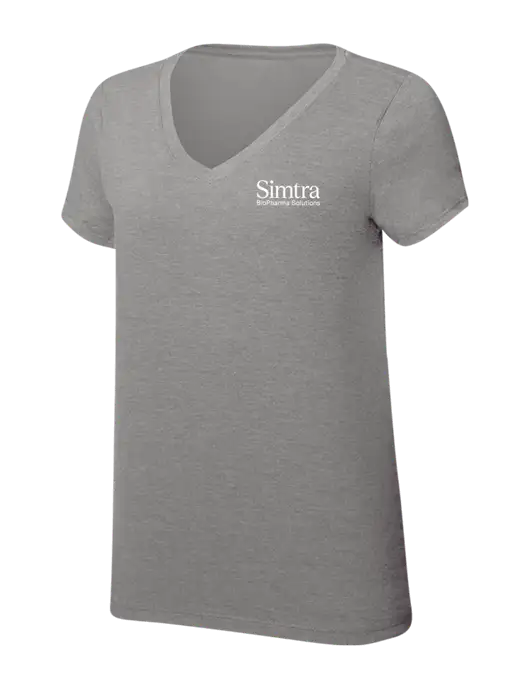 Womens Simply Soft V-Neck Grey Frost 4.5oz  Poly/Combed Ring Spun Cotton T-Shirt w/Simtra Logo