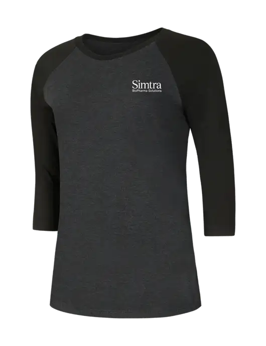 Womens Simply Soft 3/4 Sleeve Black/Black Frost Ring Spun Cotton T-Shirt w/Simtra Logo