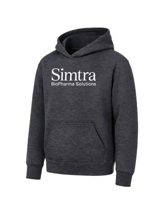 Youth Dark Heather Grey 7.8 oz Pullover Hooded Sweatshirt w/Simtra Logo