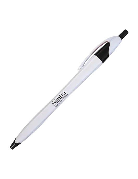Novella White/Black Classic Pen - Blue Ink w/Simtra Logo