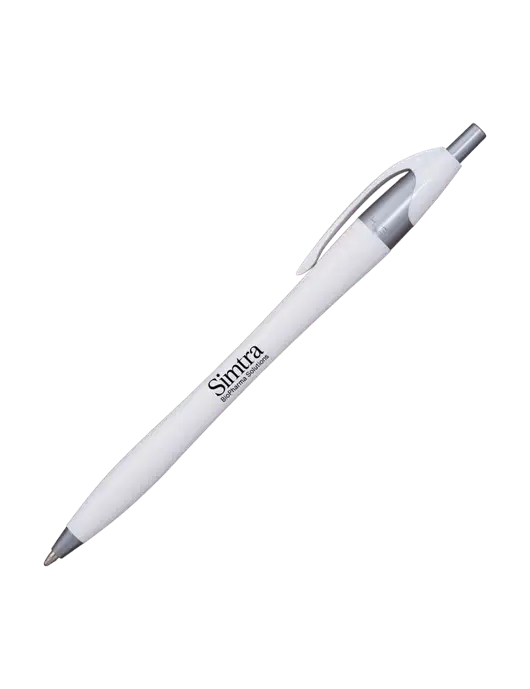 Novella White/Silver Shimmer Pen - Blue Ink w/Simtra Logo