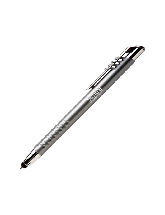 Schirhart Grey Stylus Pen - Blue Ink w/Simtra Logo