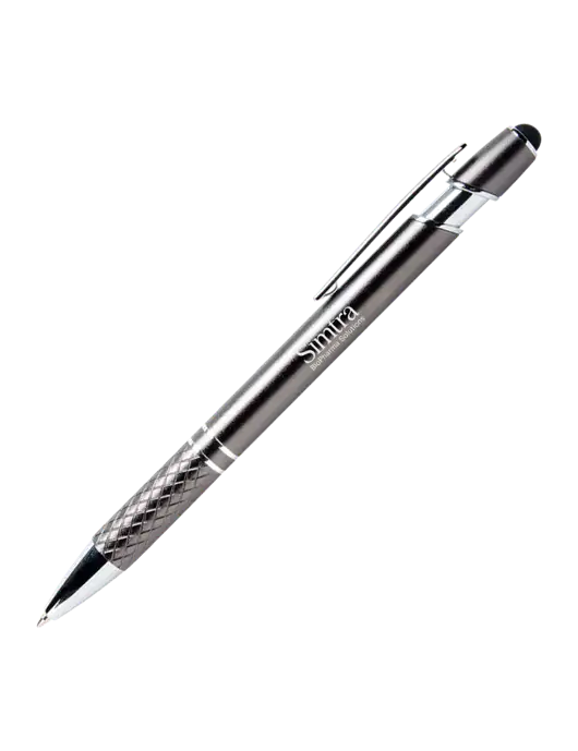 Valencia Gunmetal Stylus Pen - Black Ink w/Simtra Logo