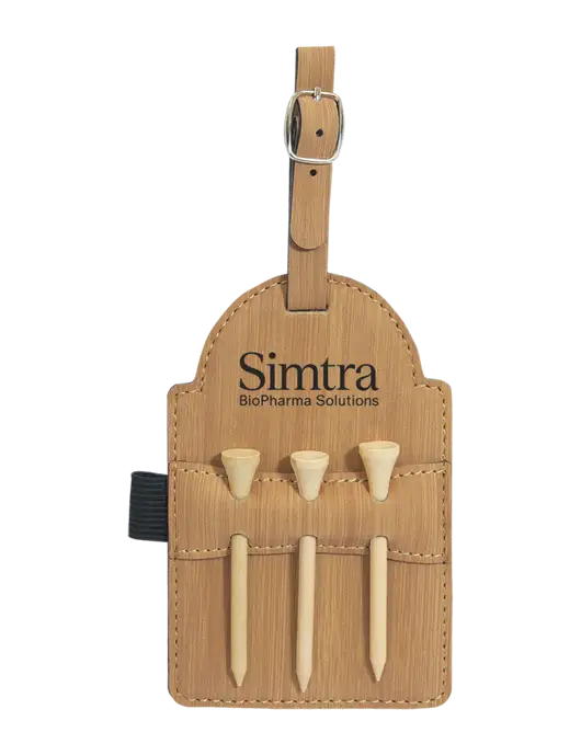 Bamboo Leatherette Golf Bag Tag with 3 Wooden Tees w/Simtra Logo