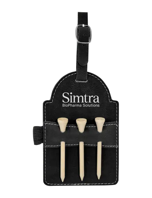 Black Leatherette Golf Bag Tag with 3 Wooden Tees w/Simtra Logo