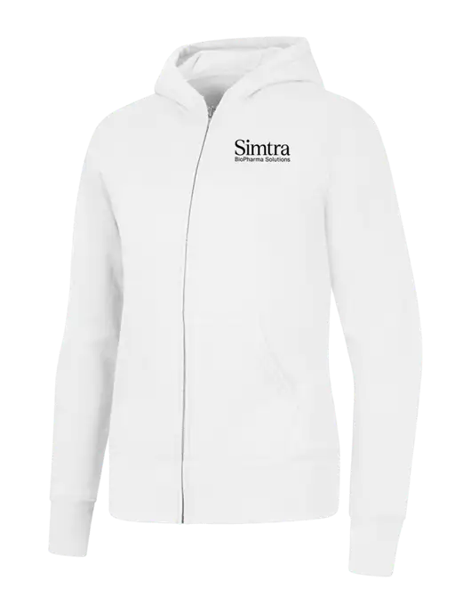 White Womens Core Fleece Full-Zip Hooded Sweatshirt w/Simtra Logo