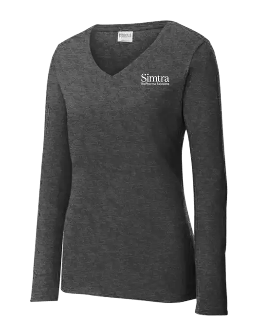 Womens  V-Neck Ring Spun Dark Heather Grey 4.5 oz Long Sleeve T-Shirt w/Simtra Logo