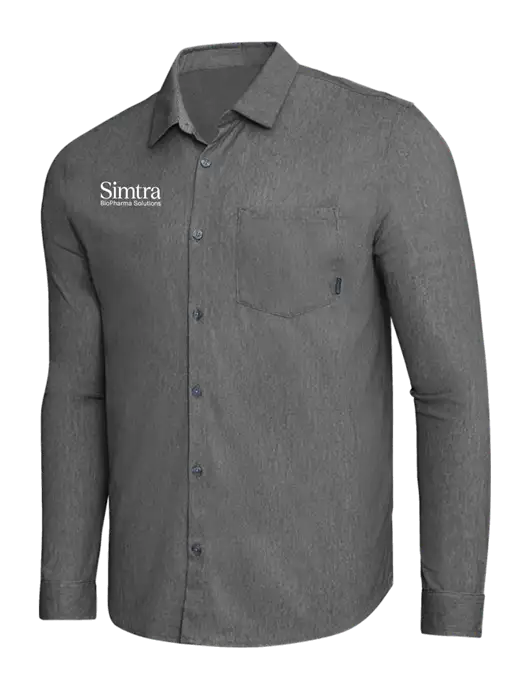OGIO Dark Grey Heather Extend Long Sleeve Button Up Shirt w/Simtra Logo