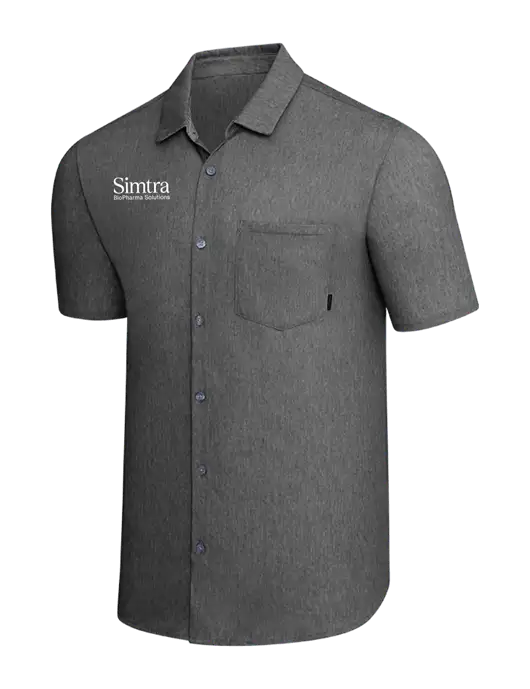 OGIO Dark Grey Heather Extend Short Sleeve Button Up Shirt w/Simtra Logo