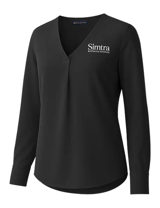 Brooks Brothers Womens Black Open-Neck Satin Blouse  w/Simtra Logo
