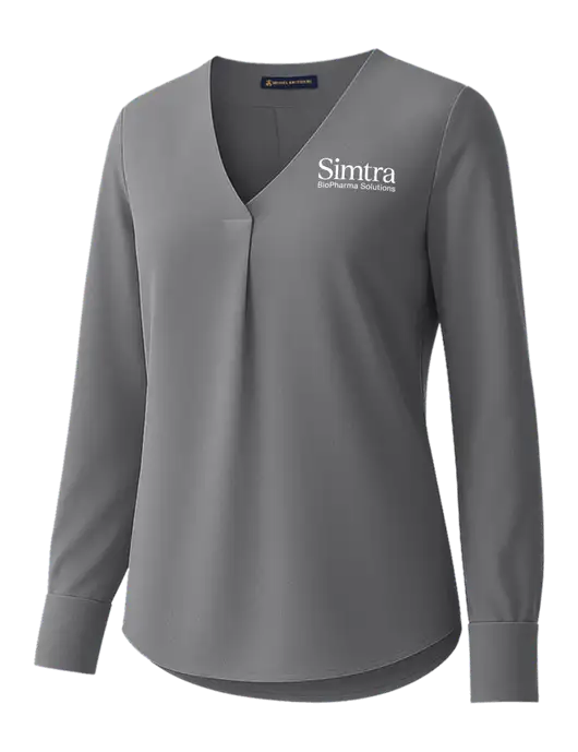 Brooks Brothers Womens Medium Grey Open-Neck Satin Blouse  w/Simtra Logo