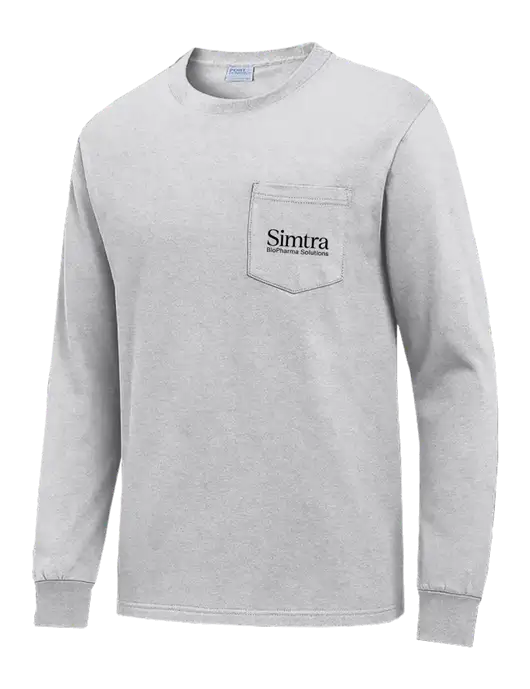 Light Grey Heather Long Sleeve Heavyweight 6.1 oz Pocket T-Shirt w/Simtra Logo