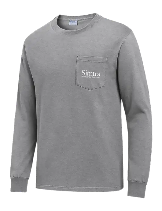 Medium Grey Heather Long Sleeve Heavyweight 6.1 oz Pocket T-Shirt w/Simtra Logo
