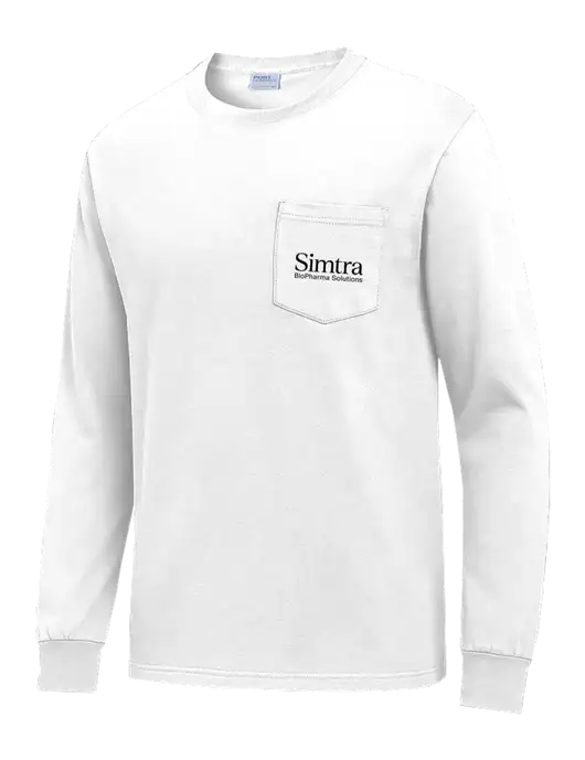 White Long Sleeve Heavyweight 6.1 oz Pocket T-Shirt w/Simtra Logo