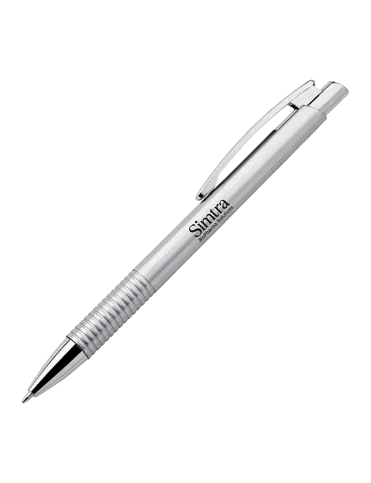 Malay Silver Ballpoint Pen - Blue Ink w/Simtra Logo