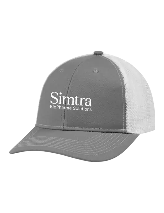 Snapback Ponytail Trucker Cap Light Medium Heather Grey w/White Mesh w/Simtra Logo