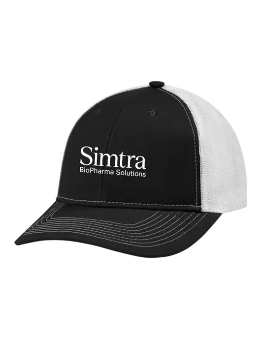 Snapback Ponytail Trucker Cap Black w/White Mesh w/Simtra Logo