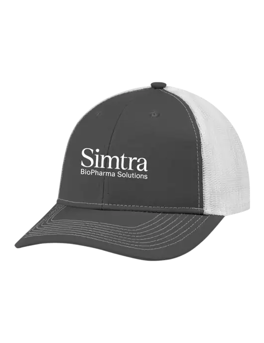 Snapback Ponytail Trucker Cap Dark Grey w/White Mesh w/Simtra Logo