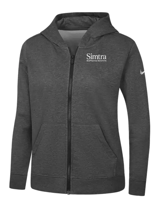 Nike Womens Club Fleece Sleeve Swoosh Full-Zip Charcoal Heather Hoodie w/Simtra Logo