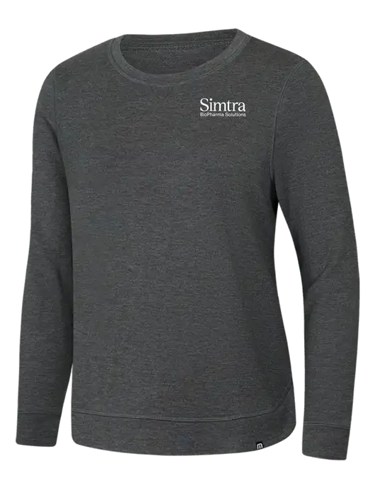 TravisMathew Womens Dark Grey Heather Lightweight Long Weekend Crew w/Simtra Logo