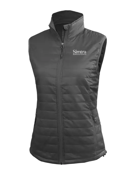 Womens Packable Dark Grey Puffy Vest w/Simtra Logo